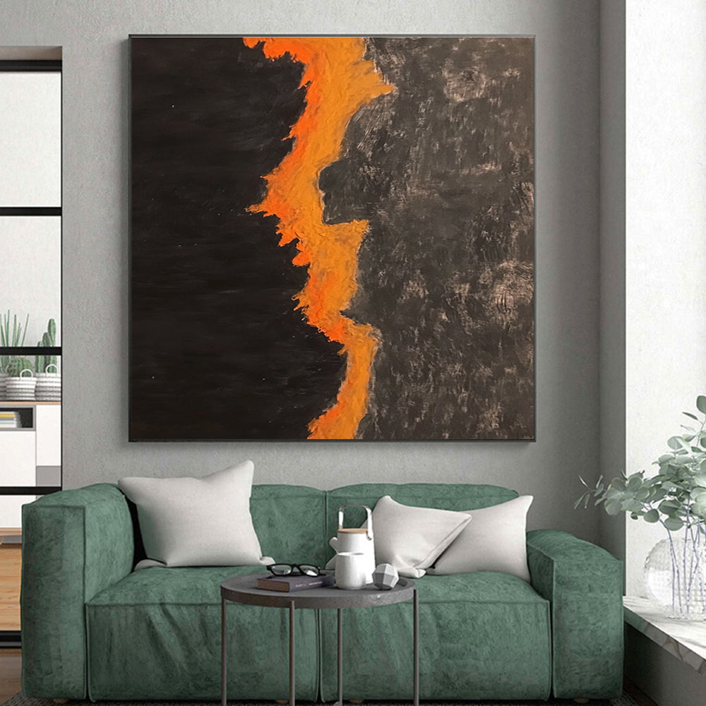 Black Orange Jagged Line Abstract Painting GER834