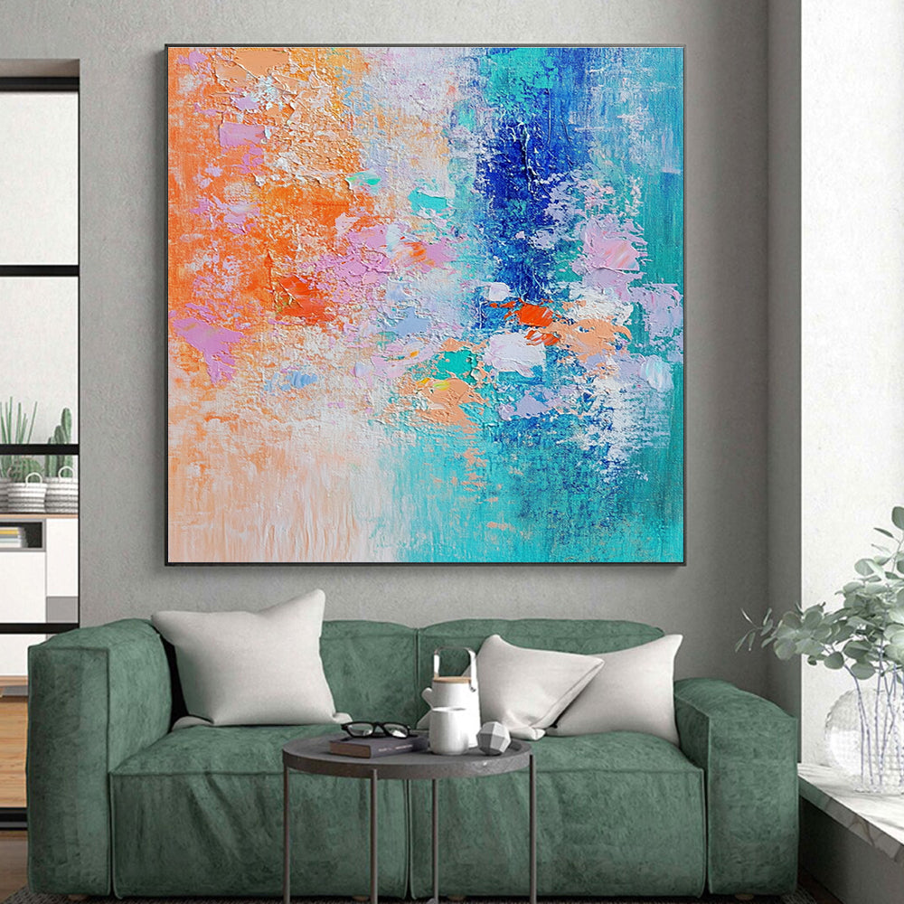 Colorful Textured Blend Abstract Painting with Orange and Teal GER624