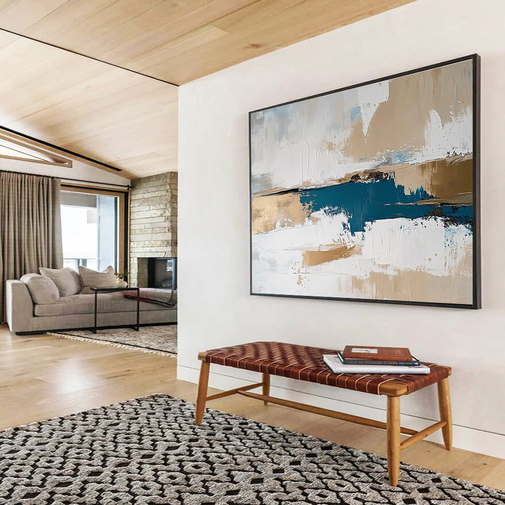 Beige and Blue Abstract with Gold Accents Painting DYP471