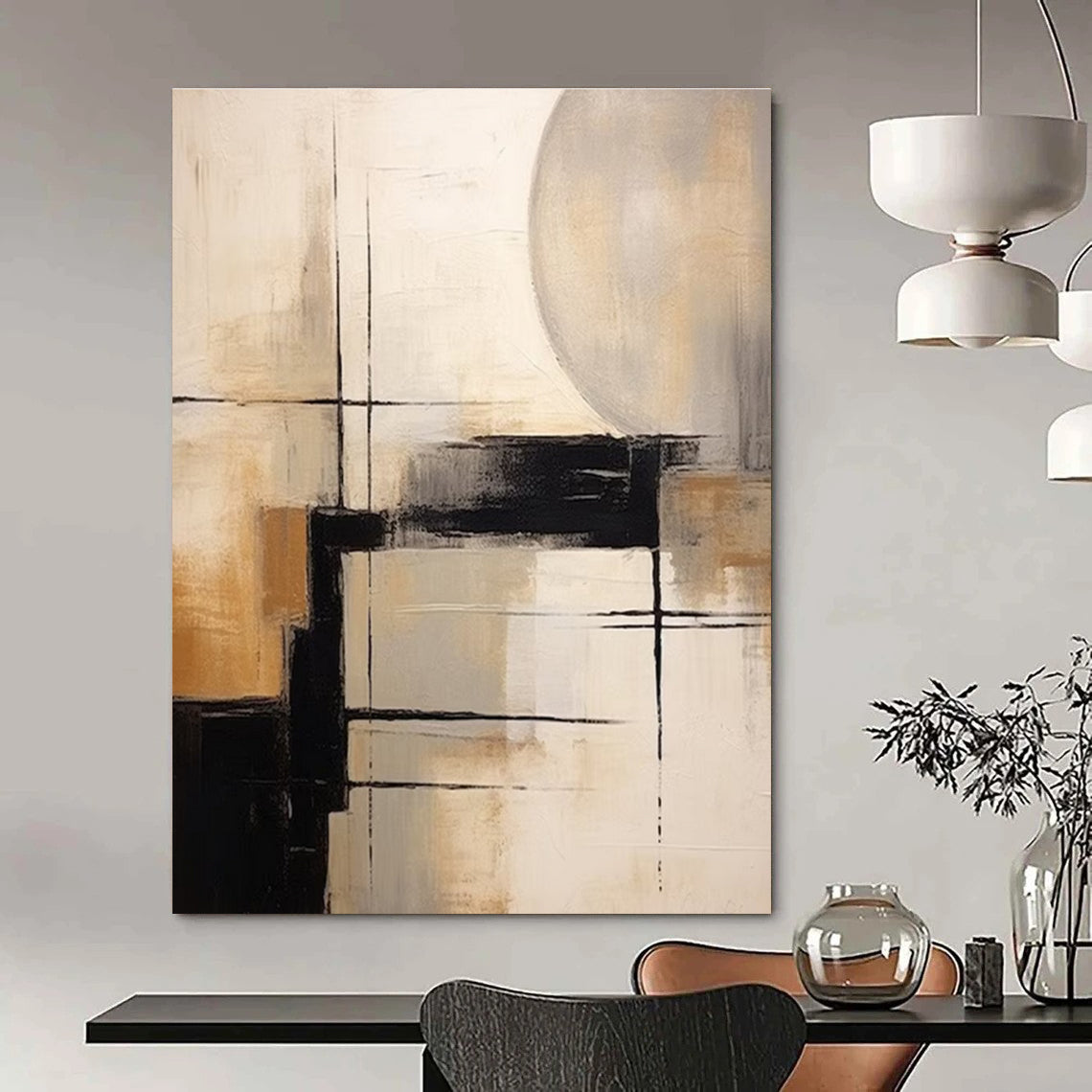 Brown and White Geometric Abstract Painting ADGE356