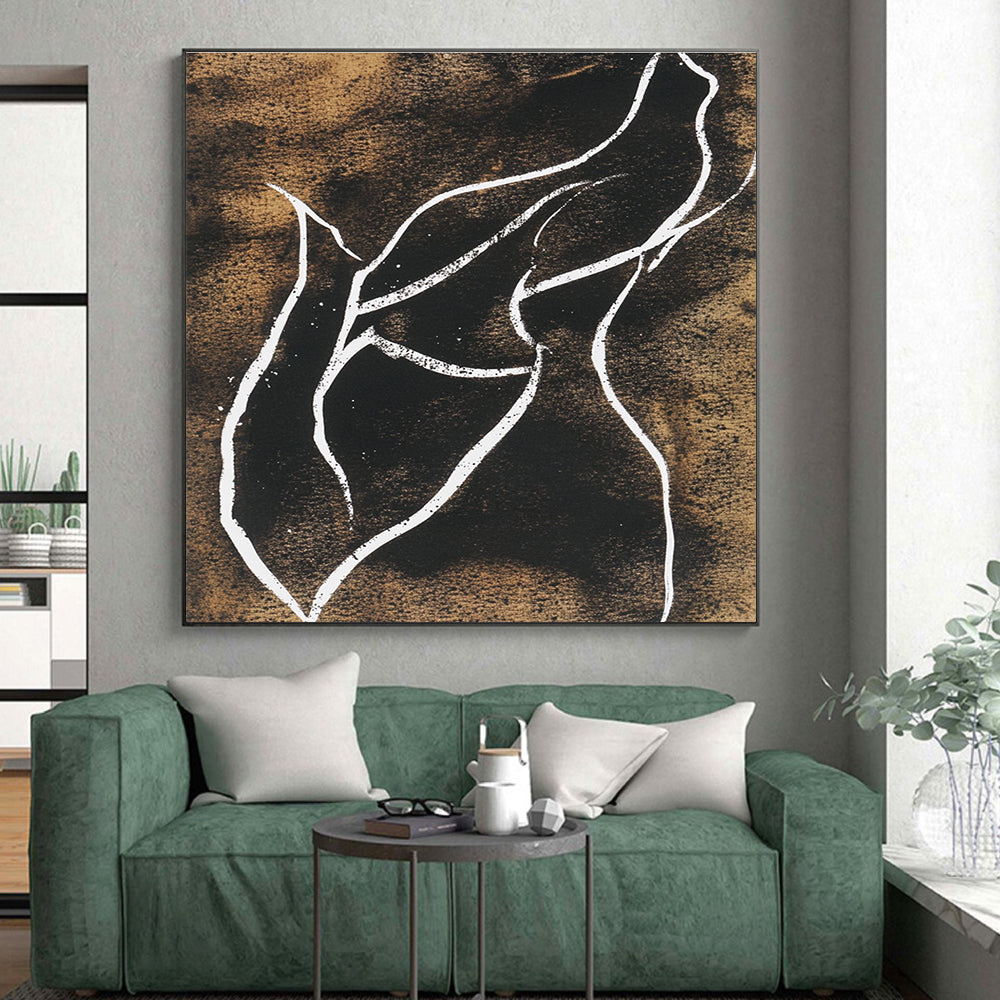 Line - Art Abstract with White Lines on Brown GER304