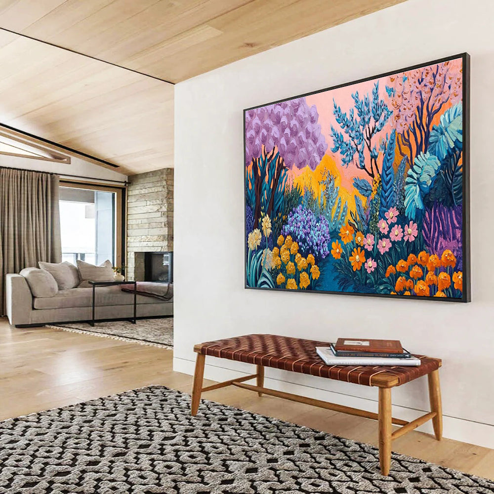 Fantasy Garden Abstract Painting with Whimsical, Dreamy Colors THY418