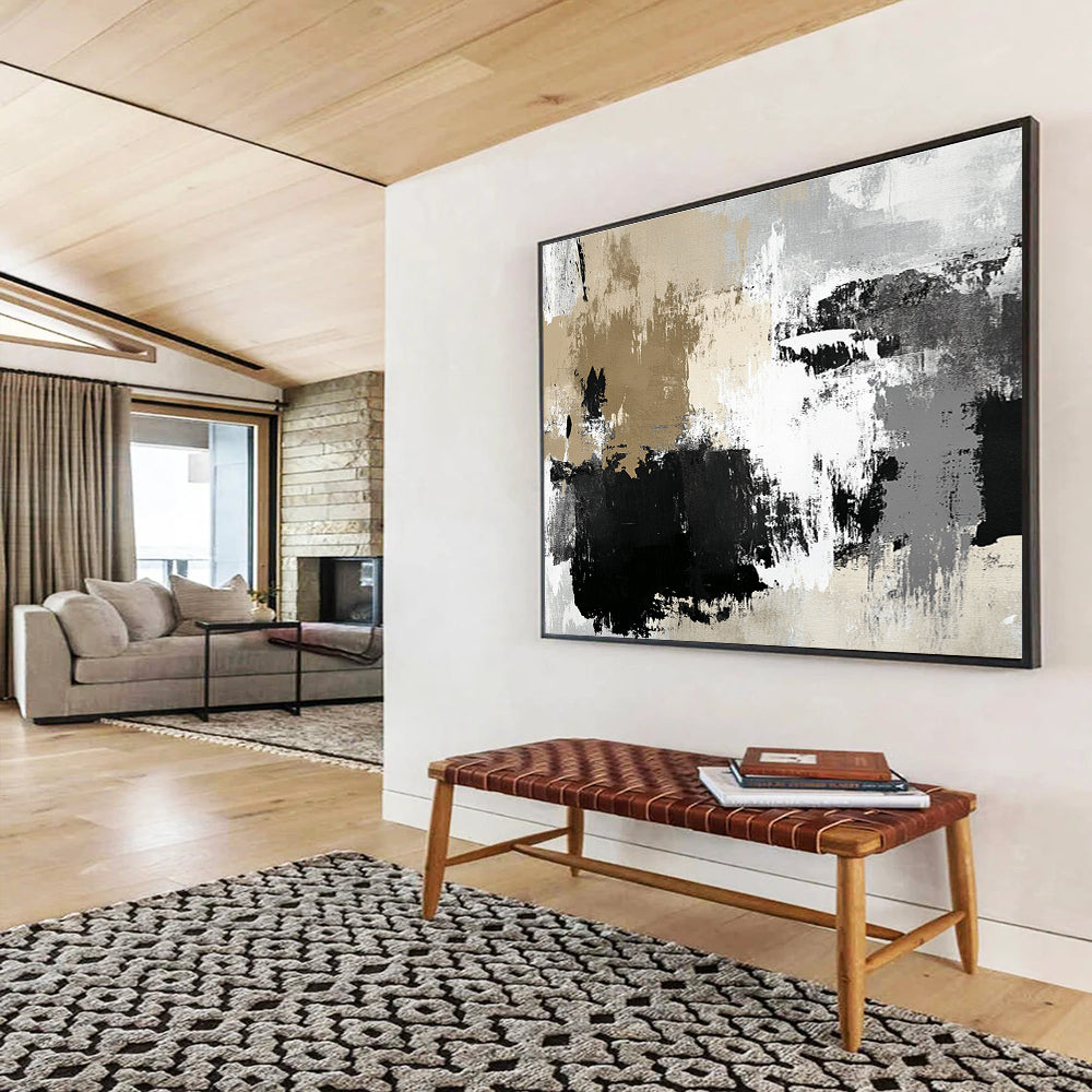 Beige and Black Abstract Strokes Painting DYP097