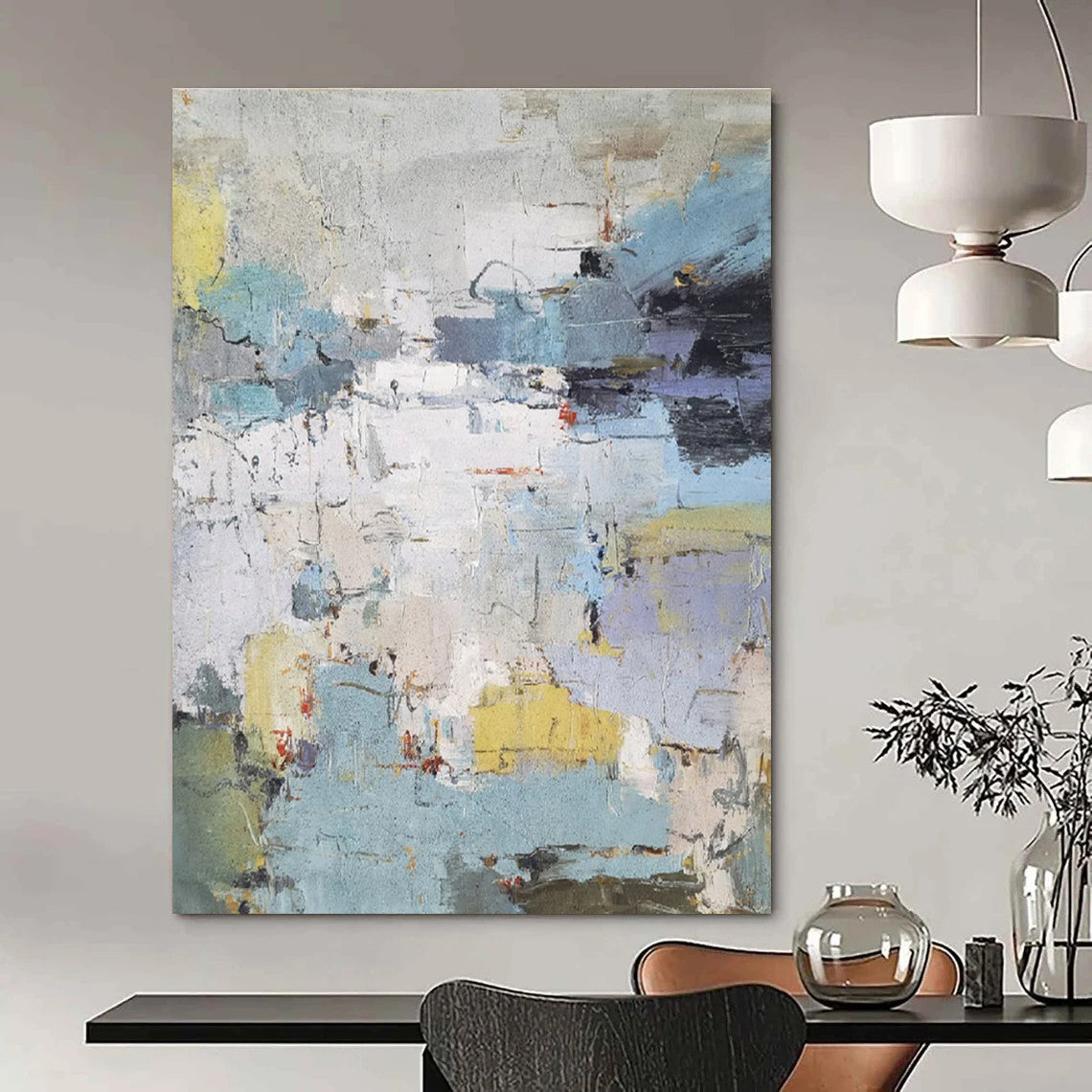 Colorful Abstract Landscape Painting with Blue and Yellow ADGE312