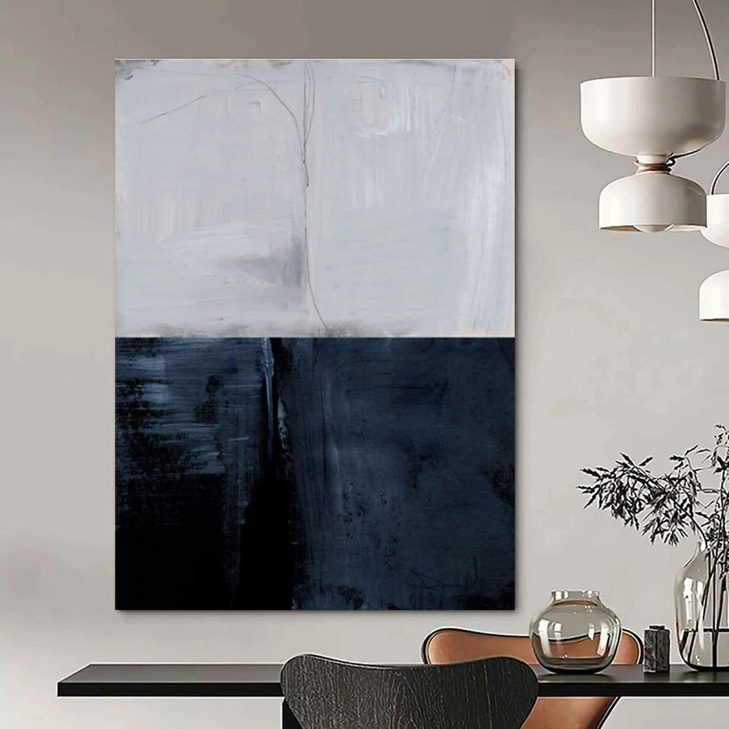 Two - tone Abstract with Gray and Blue Divisions Painting ADGE206