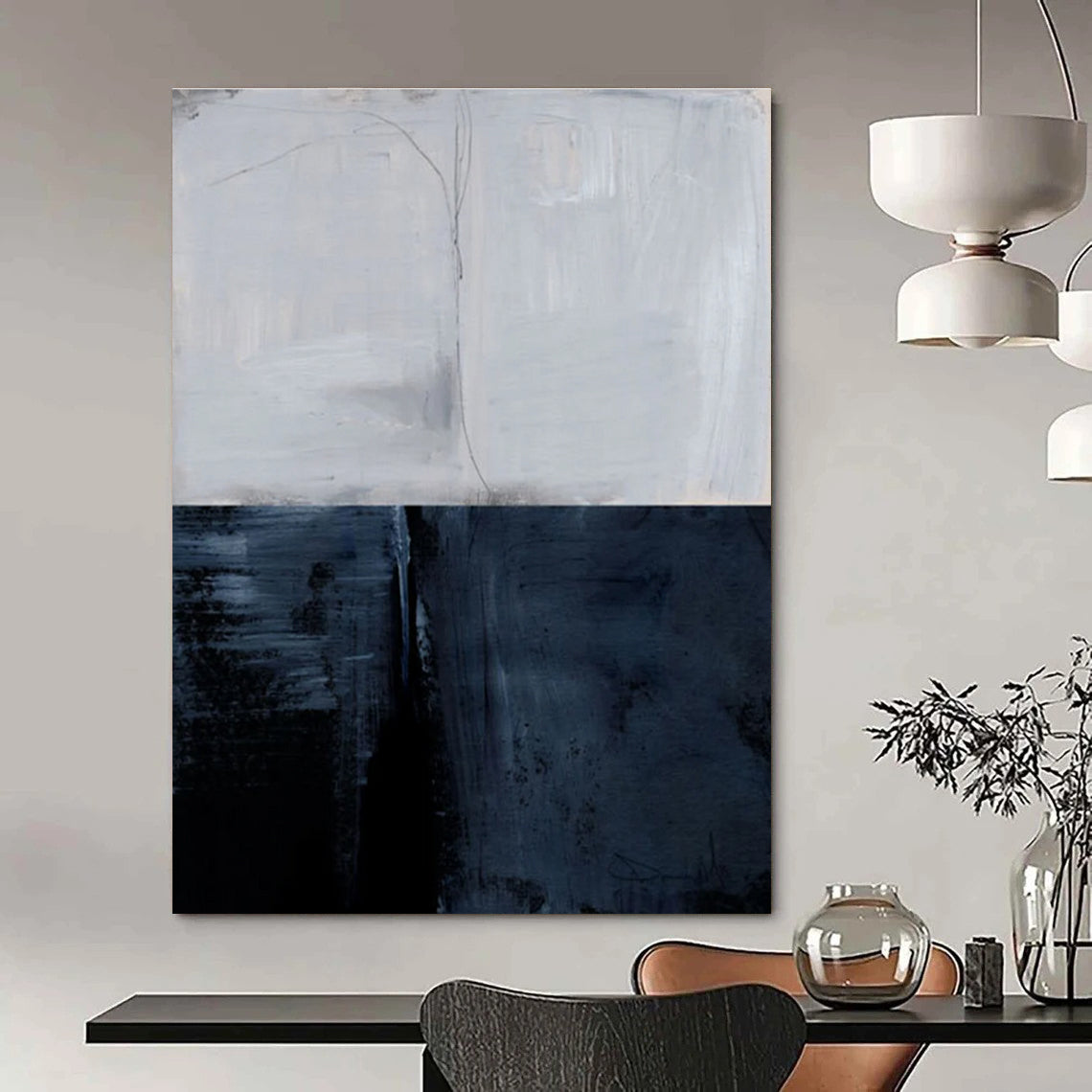 Two - tone Abstract with Gray and Blue Divisions Painting ADGE206