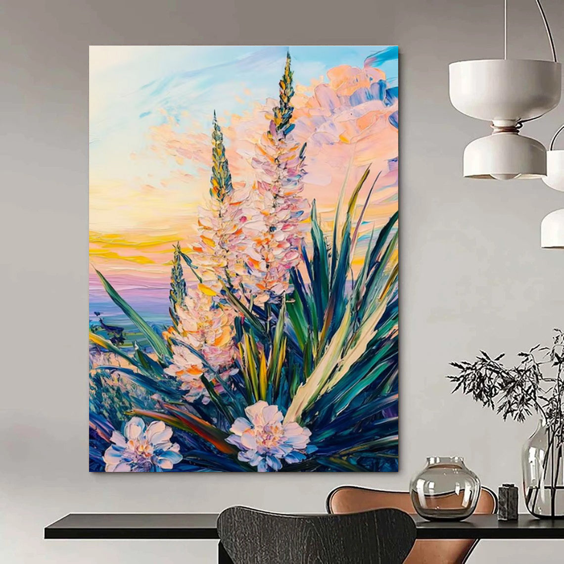 Pastel Flower Sunset Abstract Painting with Soft Hues ADGE528
