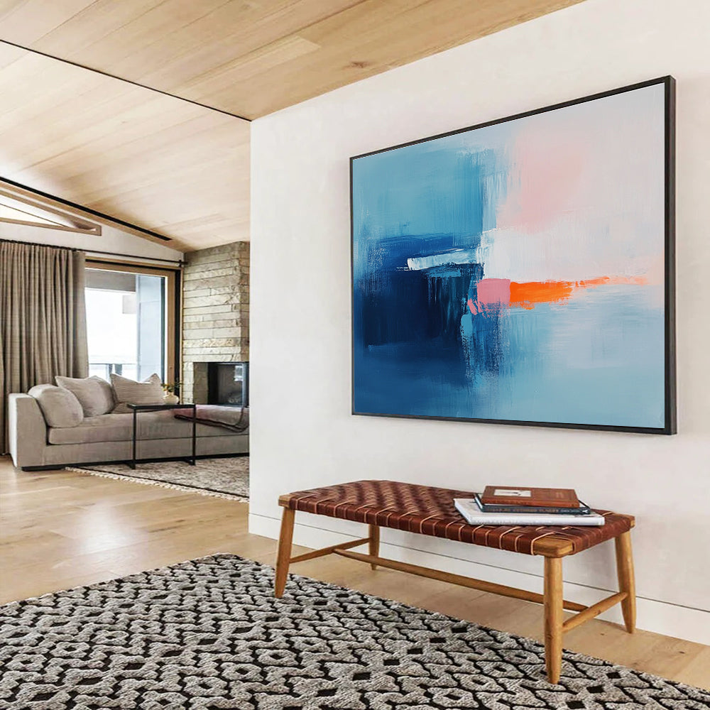 Blue and Orange Abstract Painting with Dynamic Brushstrokes DYP412