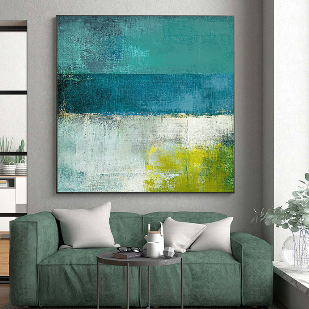 Teal and Green Abstract Painting with Calm Color Fields GER549