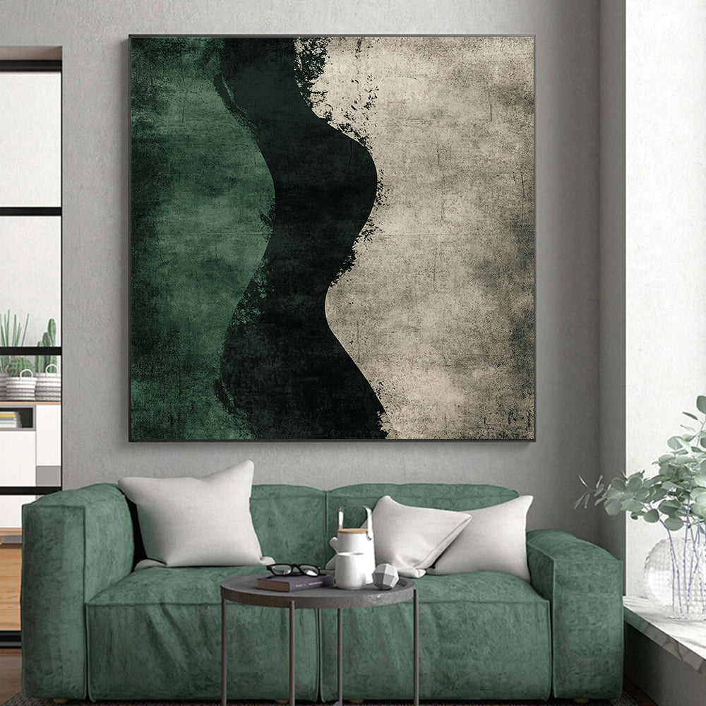 Green and Black Silhouette Abstract Painting with Textured Background GER150
