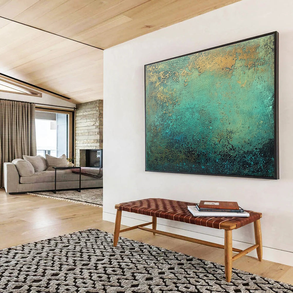 Green and Gold Textured Abstract Painting with Earthy Tones DYP590