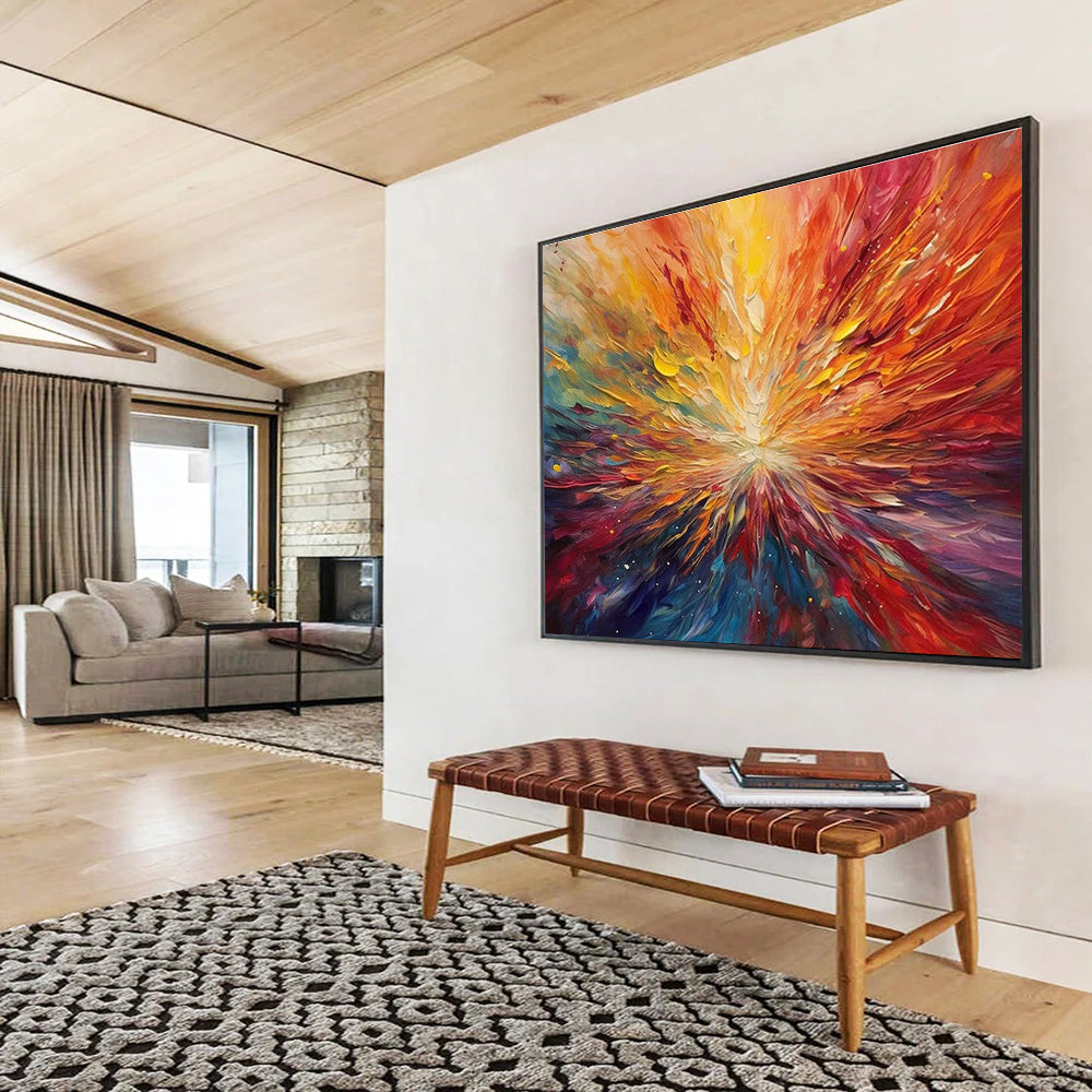 Color Burst Abstract Painting with Vivid Rainbow Hues THY301