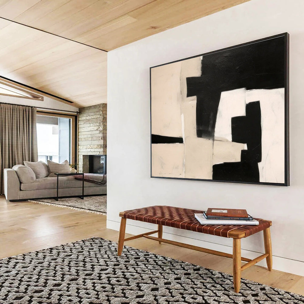 Black White Beige Geometric Abstract Painting THY070