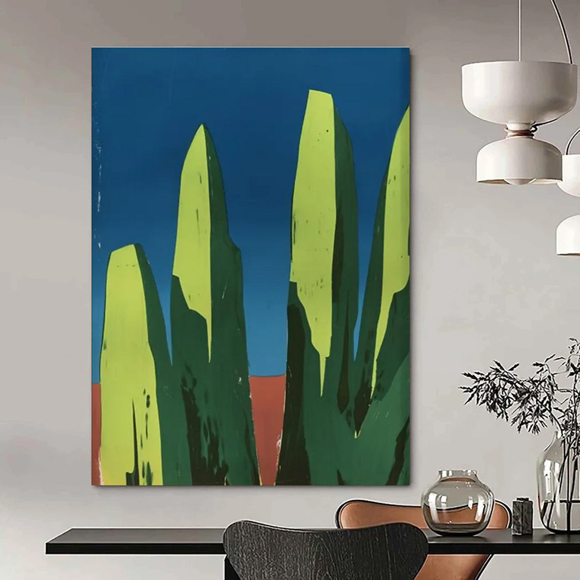 Minimalist Abstract Cacti Painting with Bold Colors ADGE093