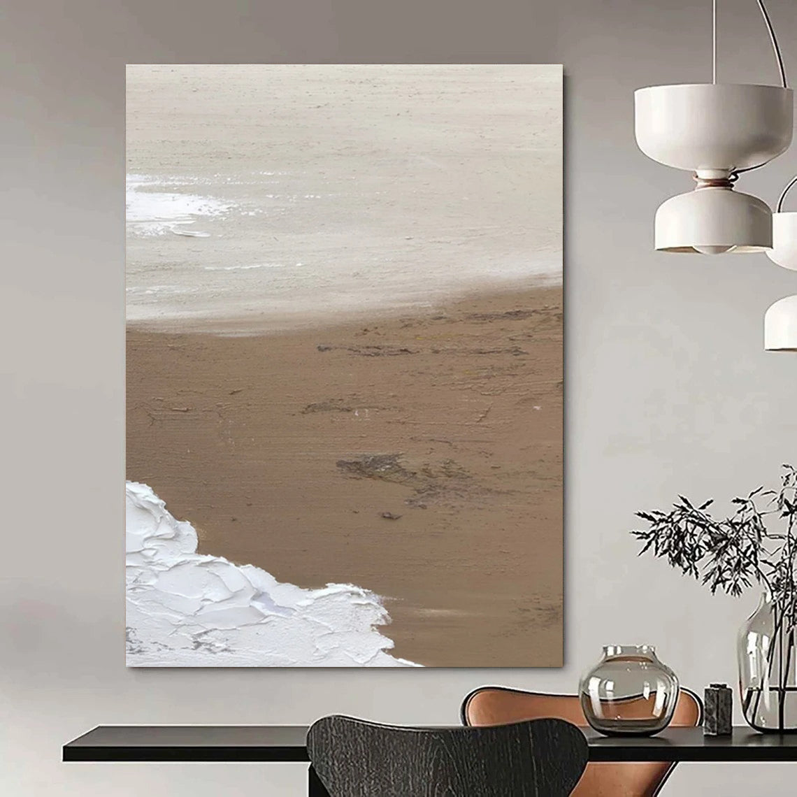 Brown and White Textured Abstract Painting with Uneven Edges ADGE375