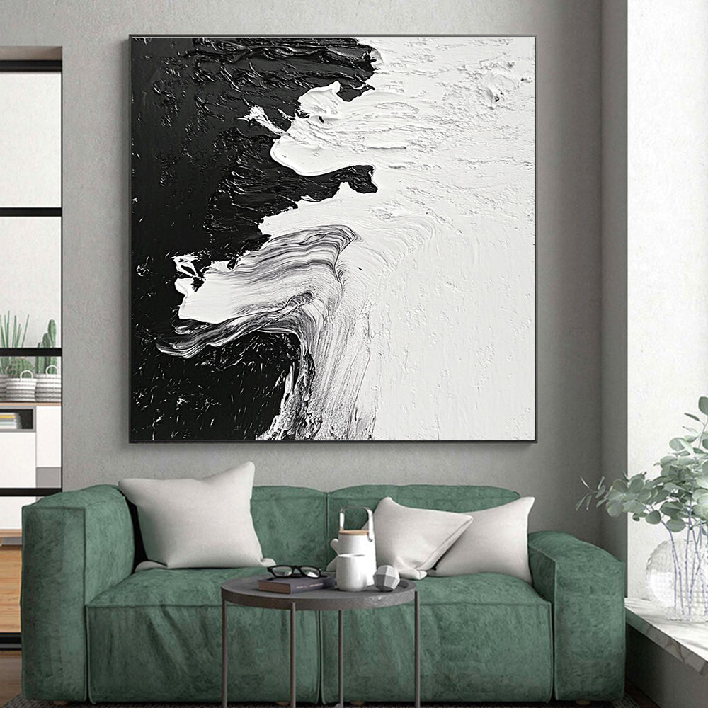 Black White Flow Abstract Painting with Textured Strokes GER350