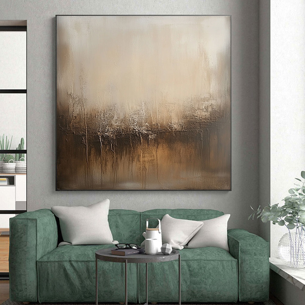 Beige and Brown Textured Abstract Painting with Subtle Depth GER036