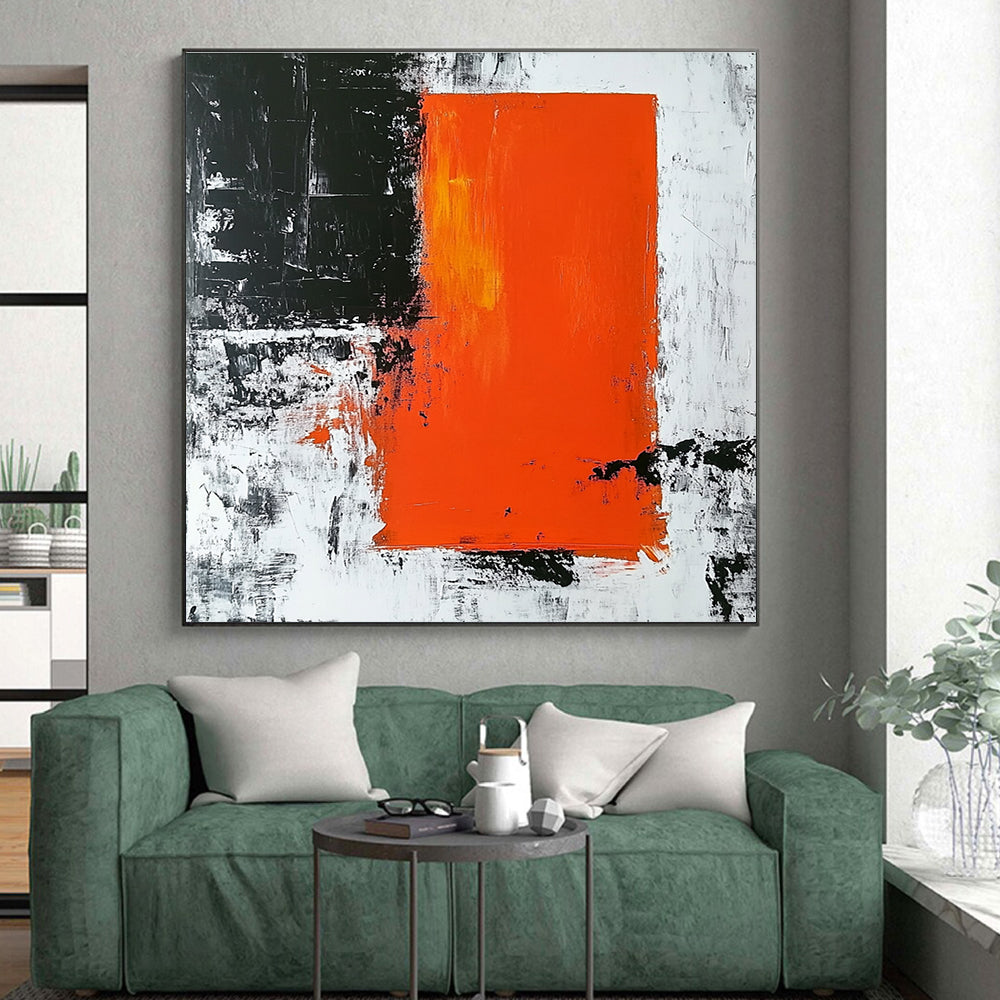 Black Orange Abstract Painting with Bold Color Blocks GER499