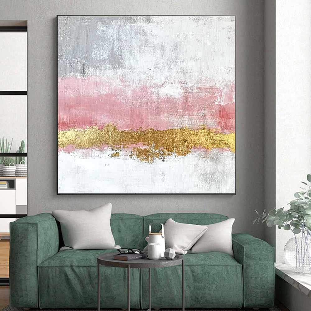 Pink Gold Abstract Painting with Gray and White GER330