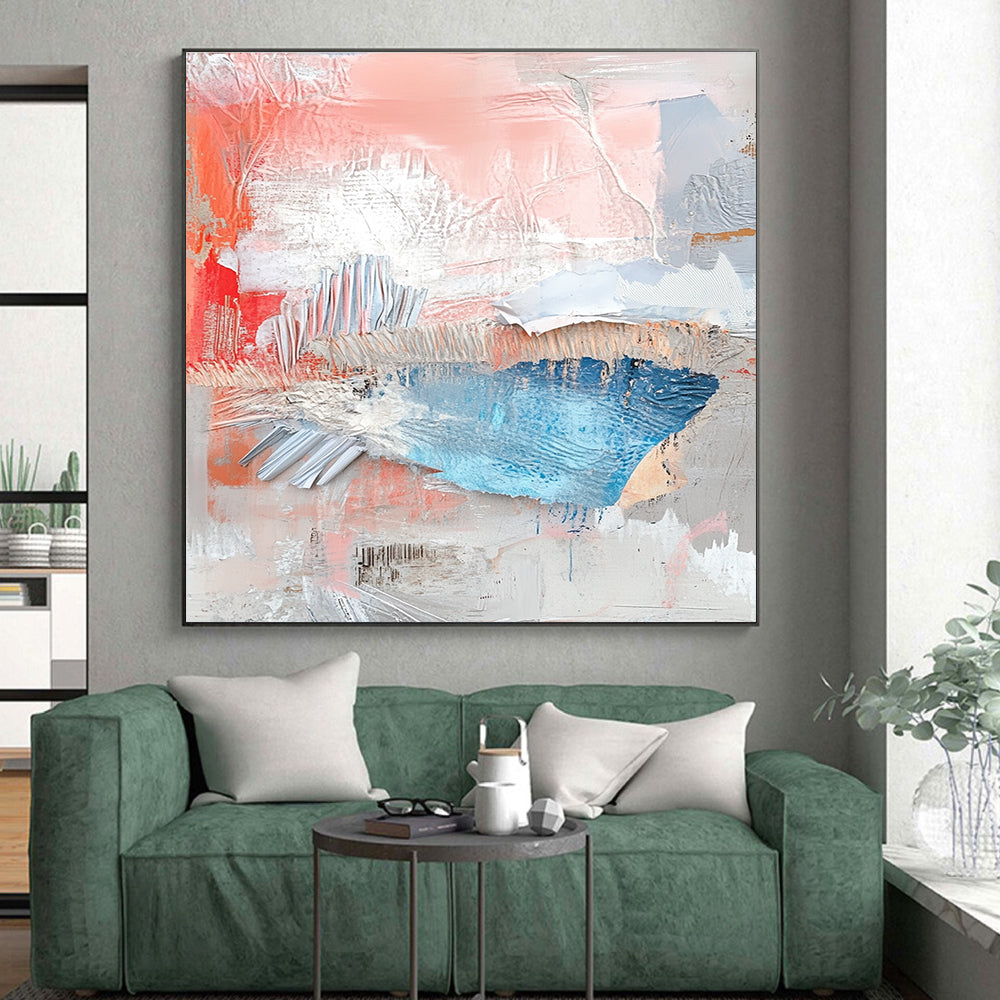 Coral Blue and Gray Textured Collage Art GER196