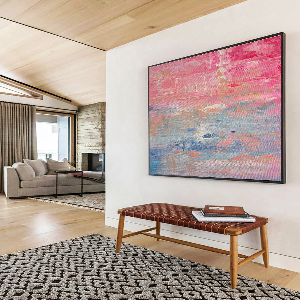 Pink Blue Abstract Painting with Soft, Romantic Atmosphere THY386