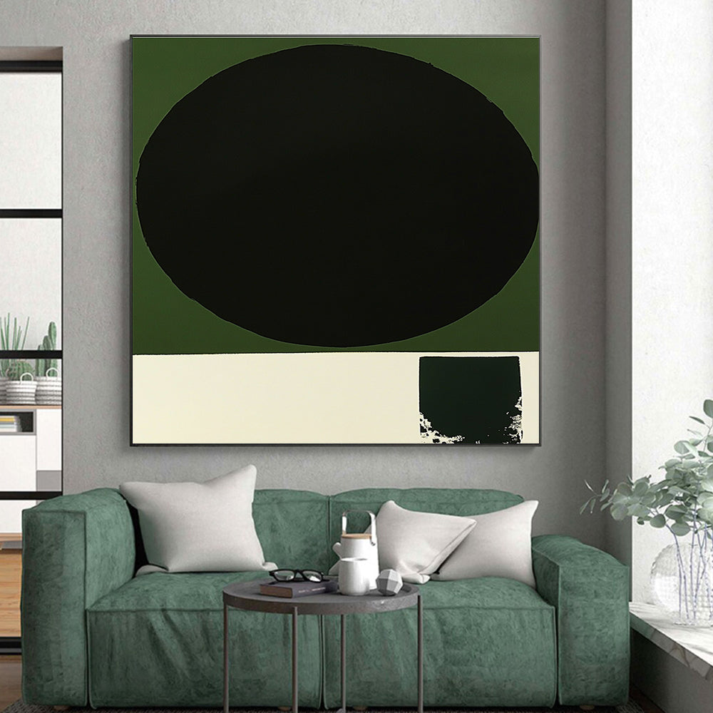 Black and Green Minimalist Geometric Abstract Painting GER218
