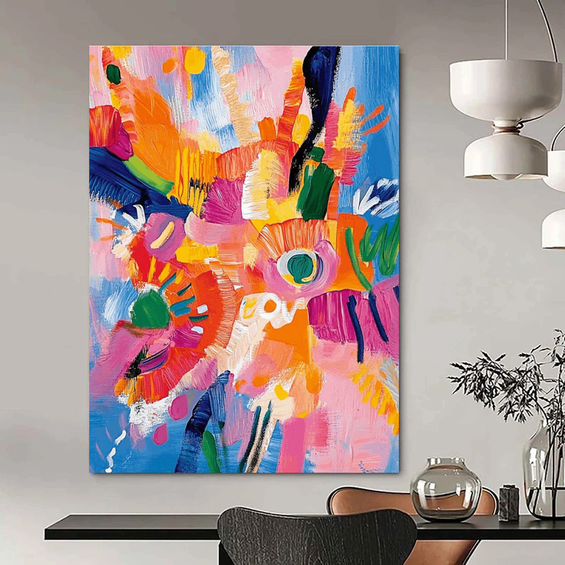 Colorful Flower Abstract Painting with Blue Background ADGE287