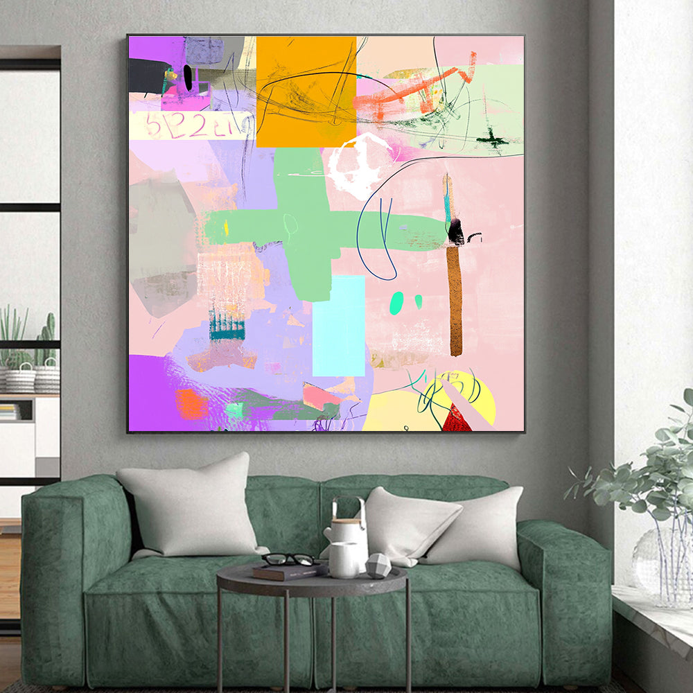 Playful Mixed Media Abstract Collage with Diverse Colors GER209