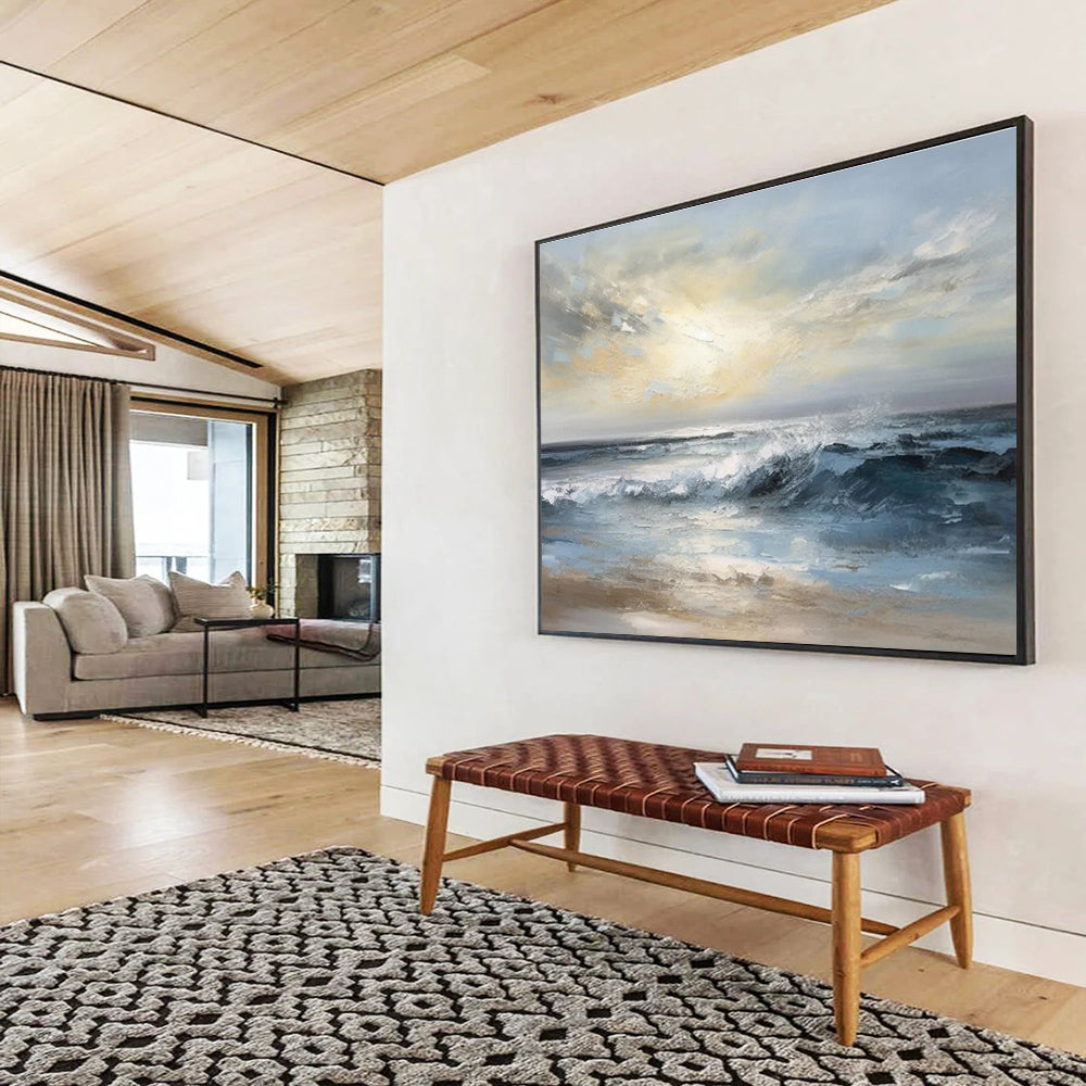 Calm Sea Abstract Painting with Soft Ocean Hues THY315