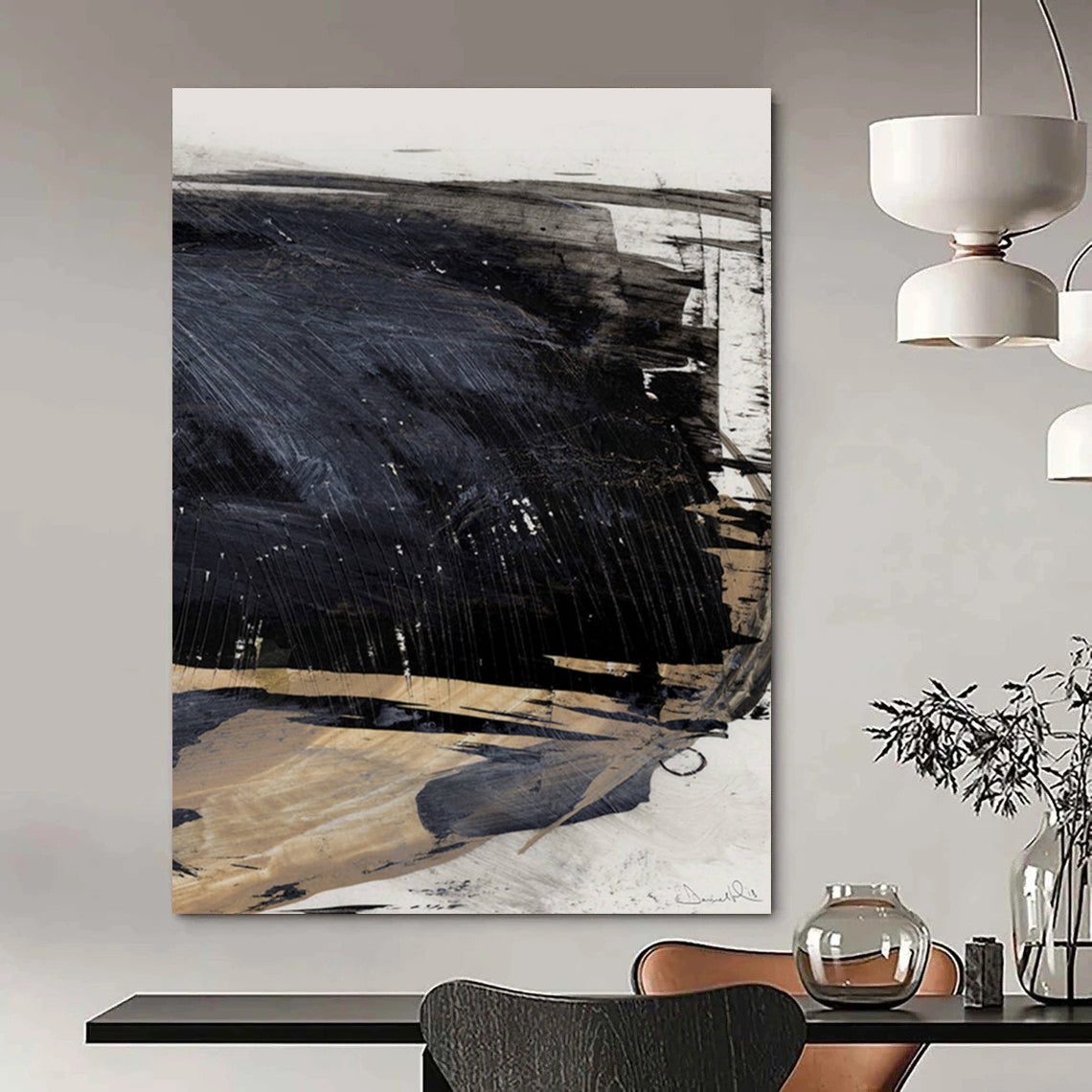 Dark Abstract with Textured Layers and Subtle Highlights Painting ADGE202