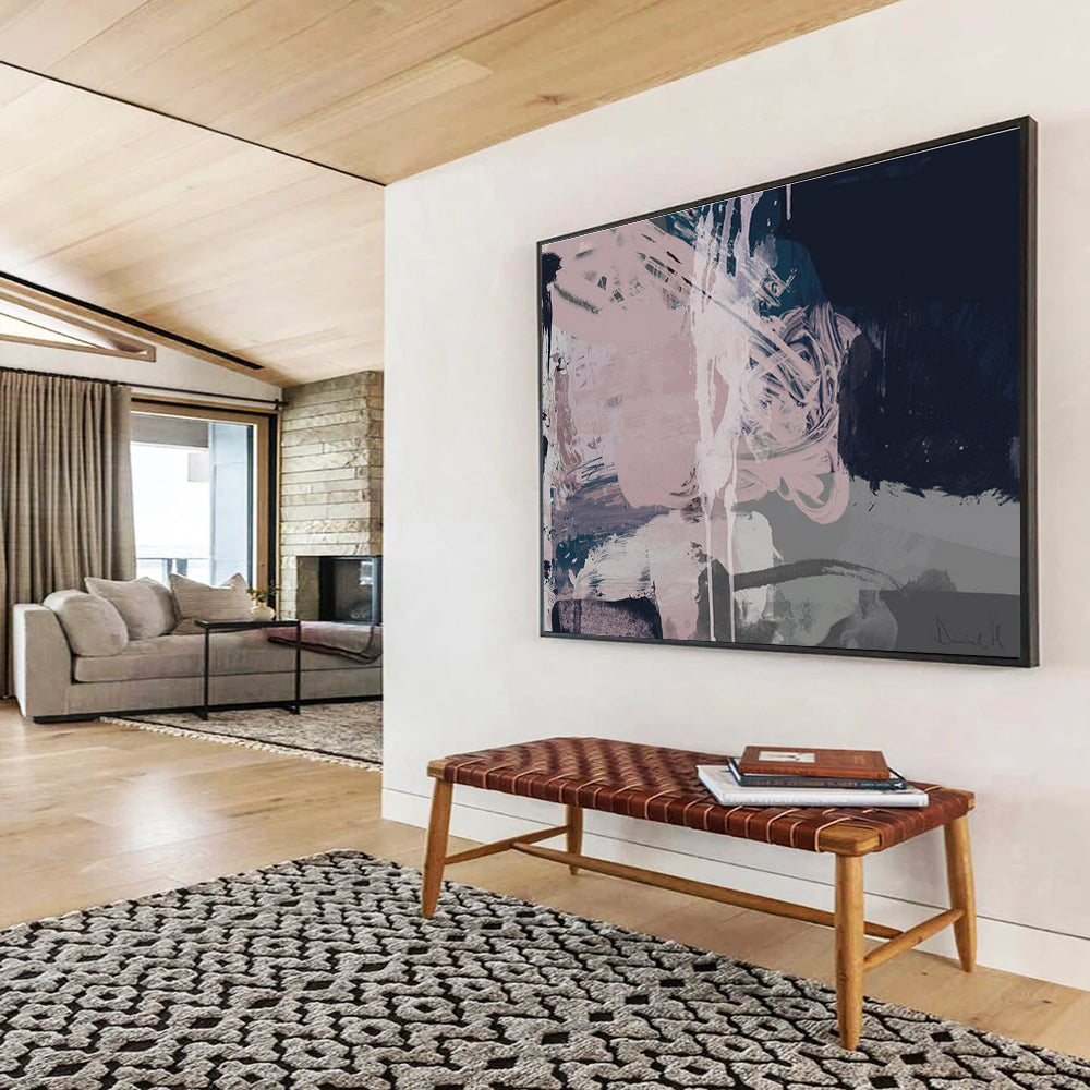 Pink and Grey Abstract Painting with Fluid Brushstrokes THY142