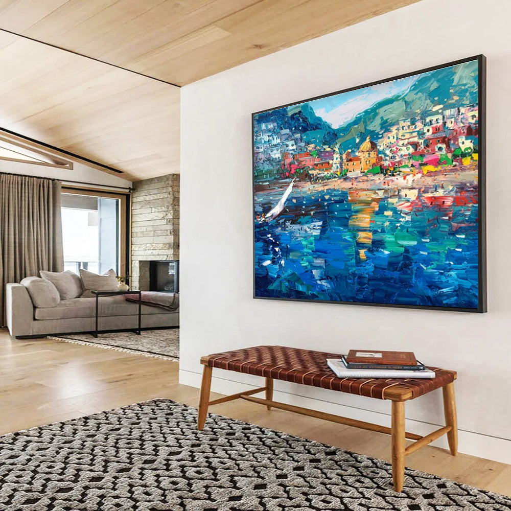 Vibrant Coastal Town Abstract Painting THY443