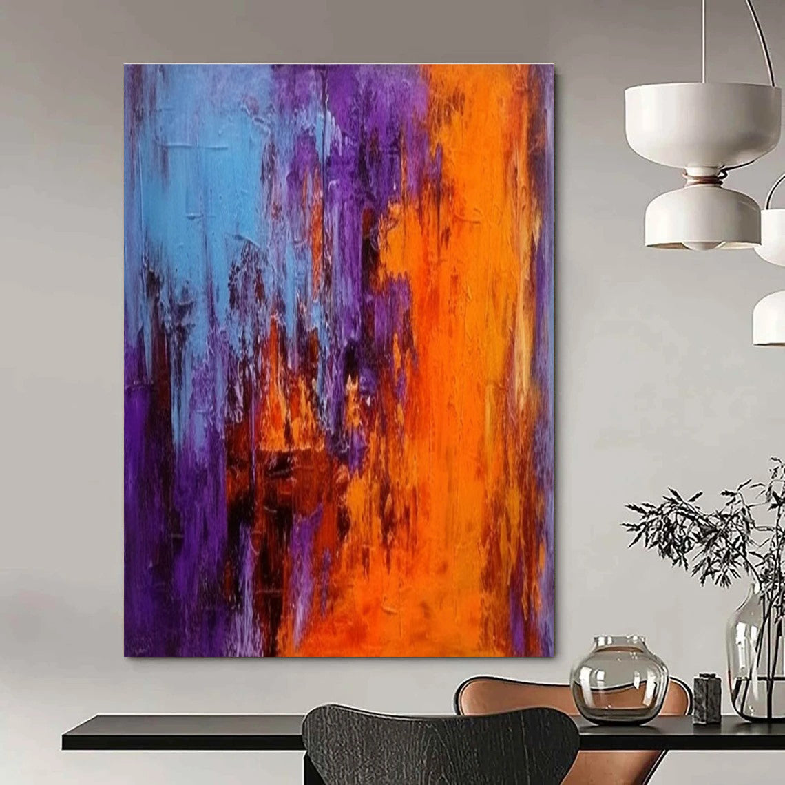Purple and Orange Abstract Painting with Vivid Layers ADGE075
