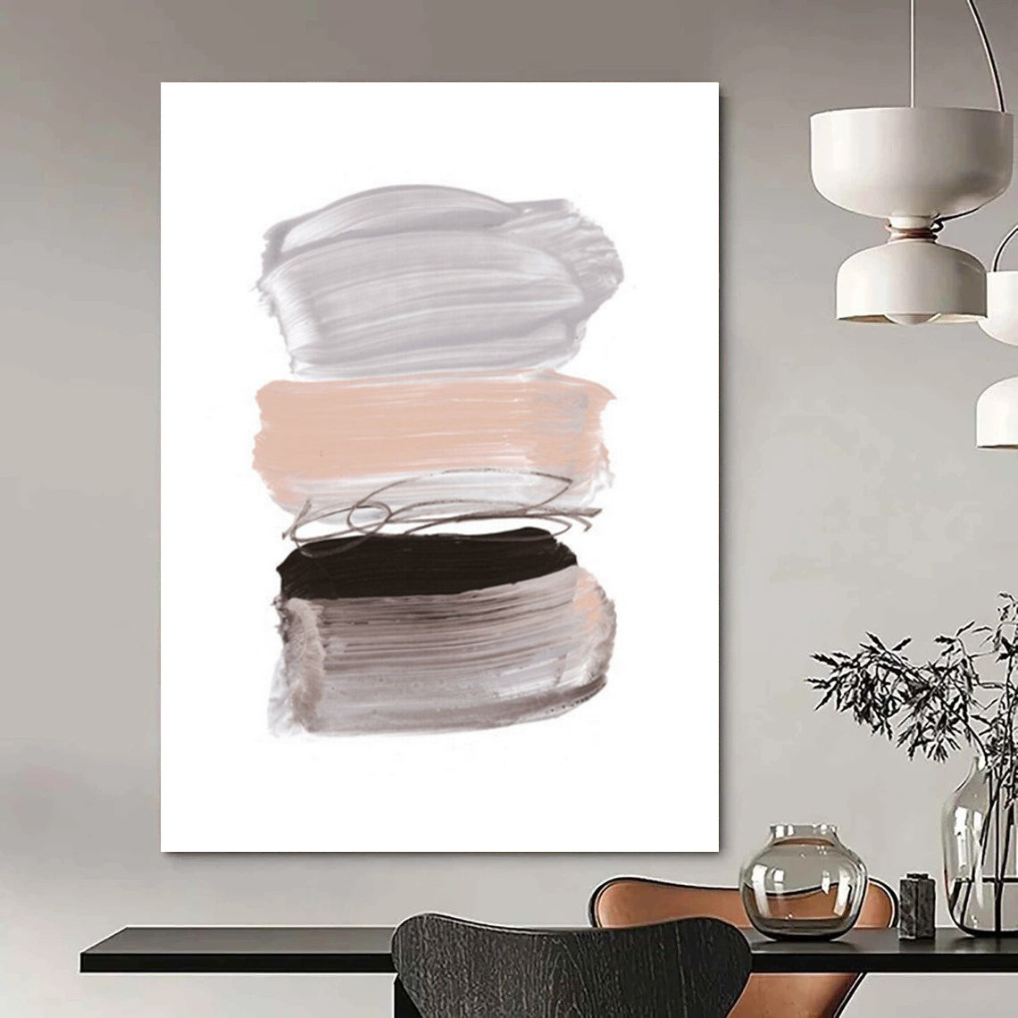 Stacked Brushstrokes in Neutral and Black Abstract Painting ADGE184