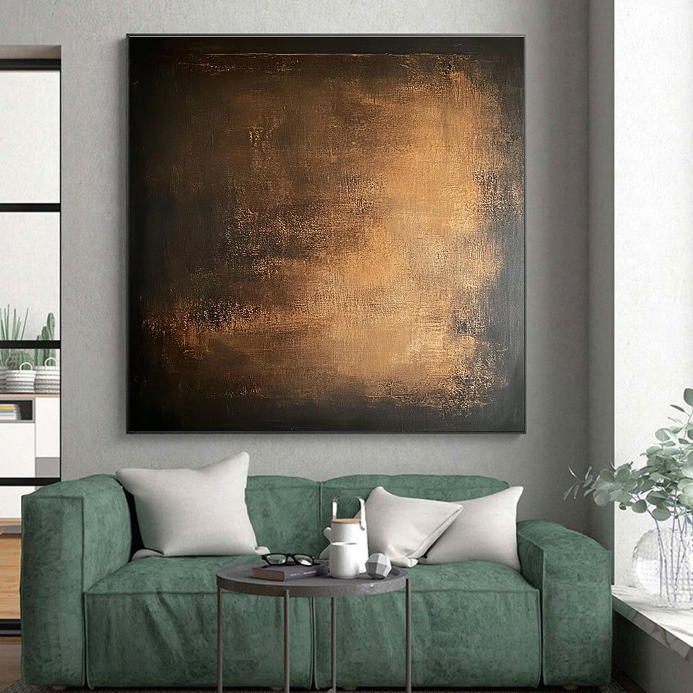 Dark Gold Abstract Painting with Mysterious Glow GER136