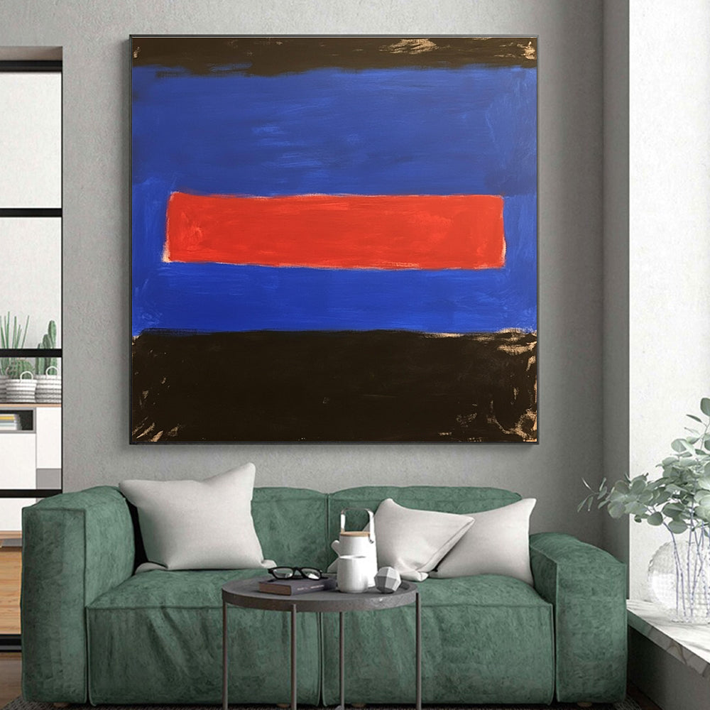 Blue Red Black Abstract Painting with Bold Color Blocks GER028
