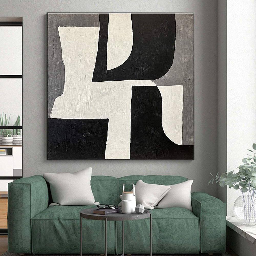 Geometric Black White and Gray Abstract Painting GER611