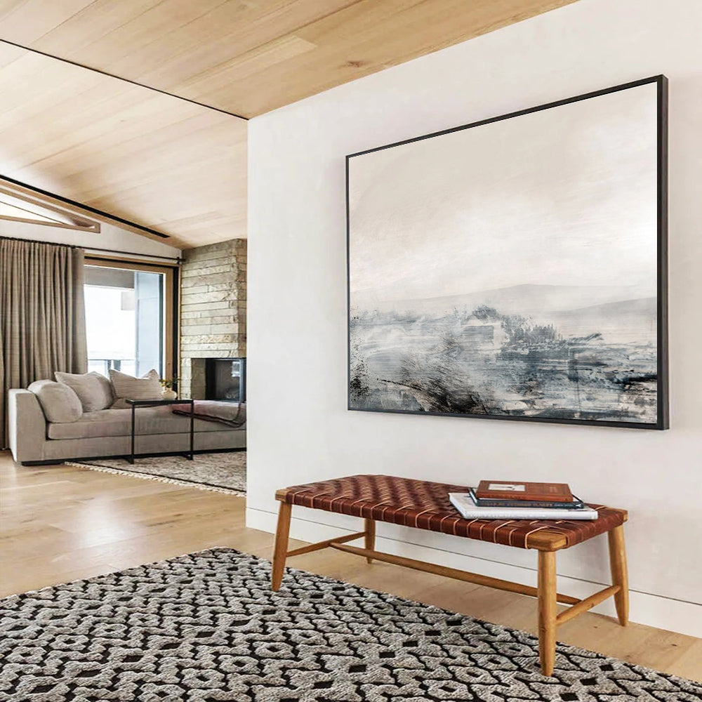 Muted Landscape Abstract Painting with Soft Grey and Beige Tones THY136