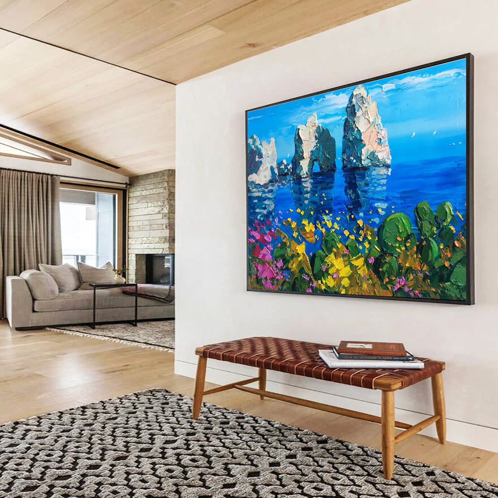 Sea Stacks and Blooms Abstract Painting THY449