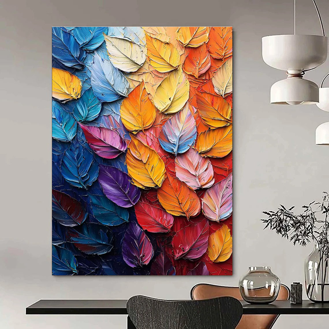 Colorful Leaf Abstract Painting with a Spectrum of Colors ADGE424