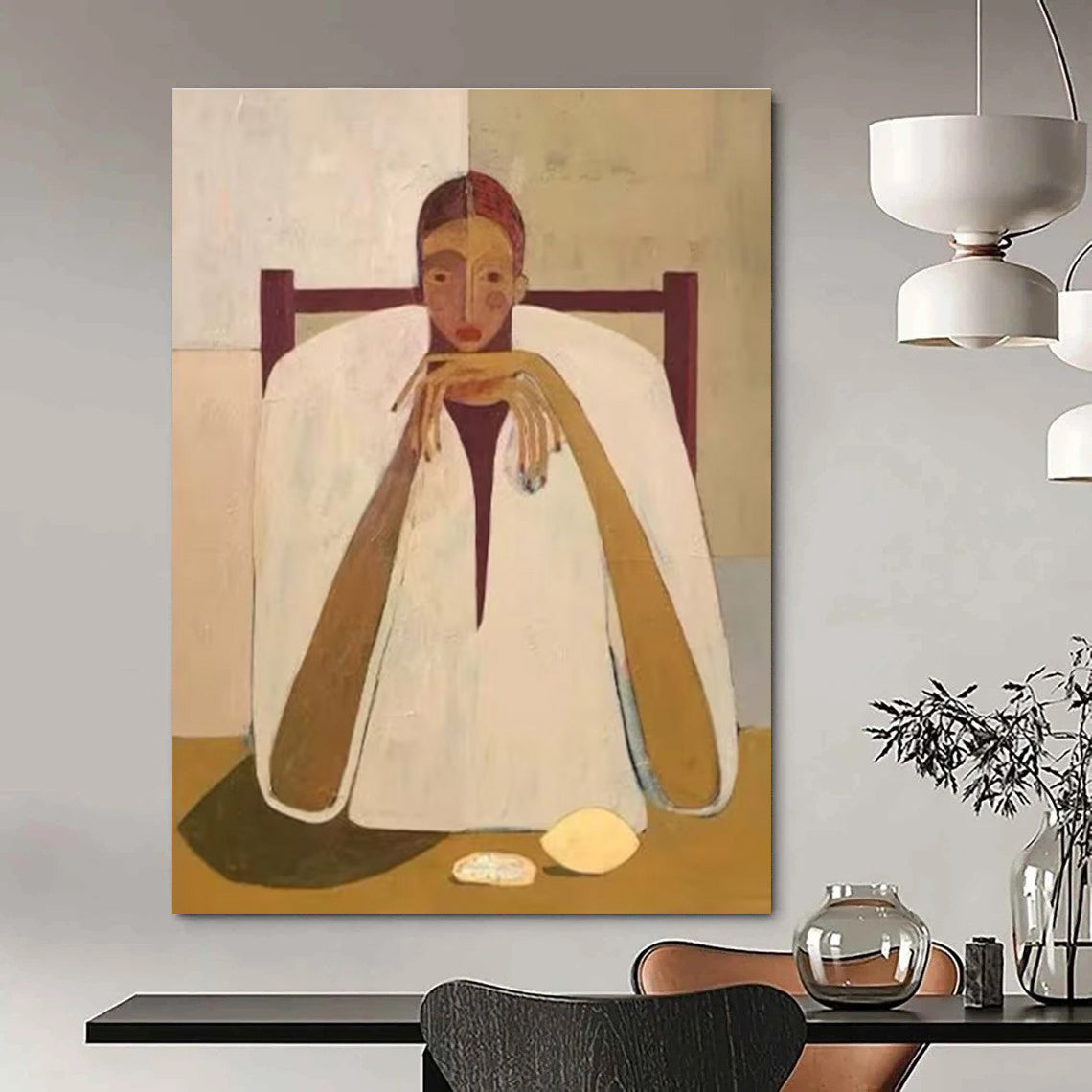 Seated Figure in White Cloak Abstract Portrait Painting ADGE142