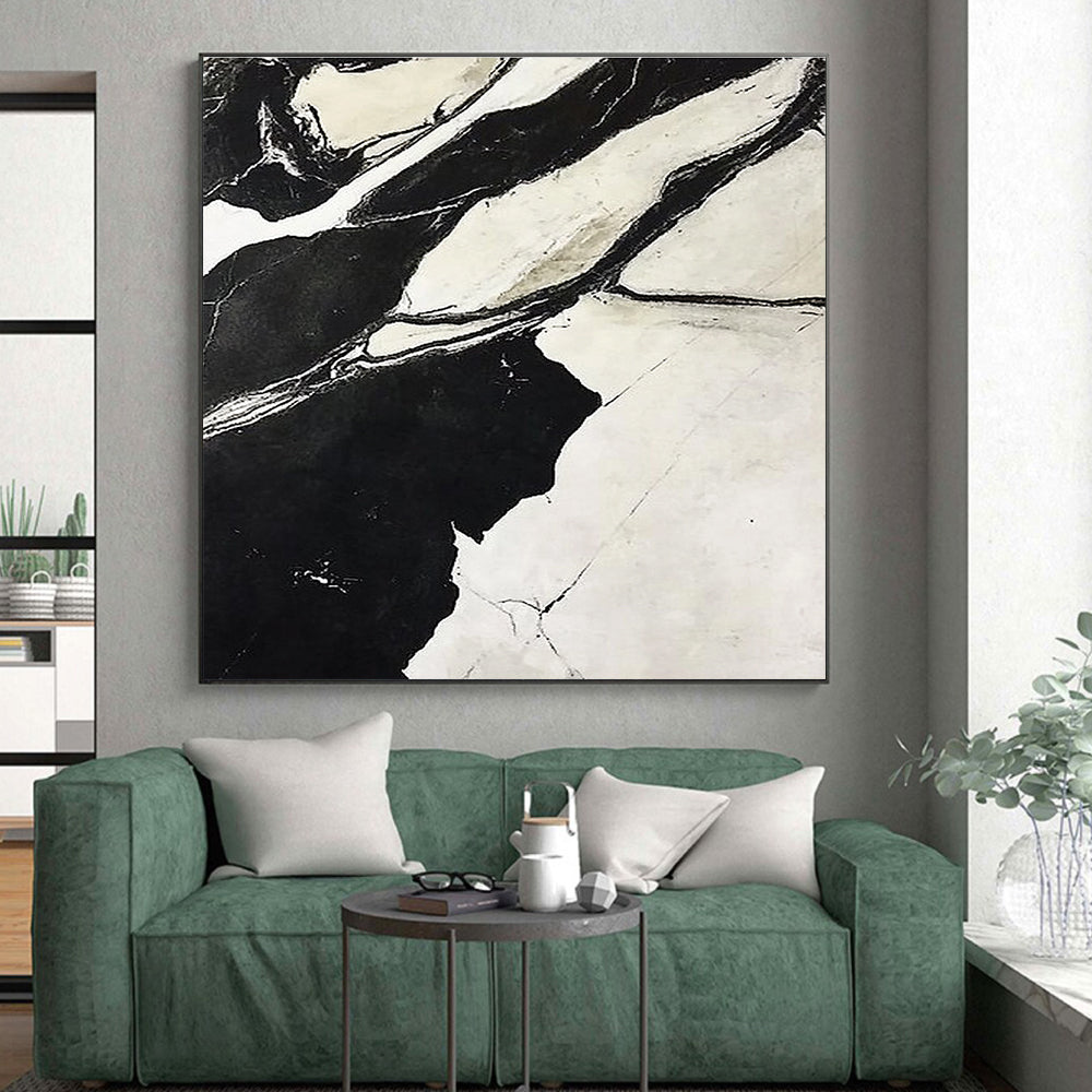 Black White Marble Abstract Painting with Intricate Veins GER744