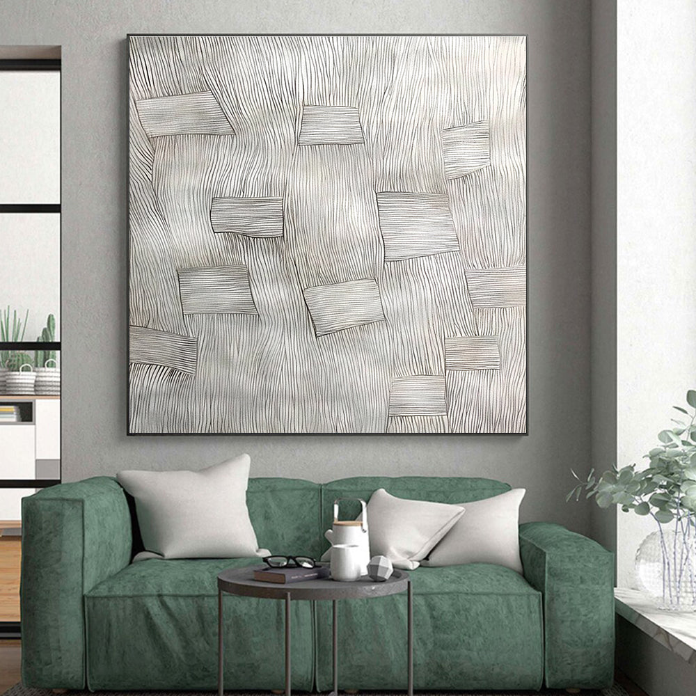 Black White Line Art Blocks Abstract Painting GER868