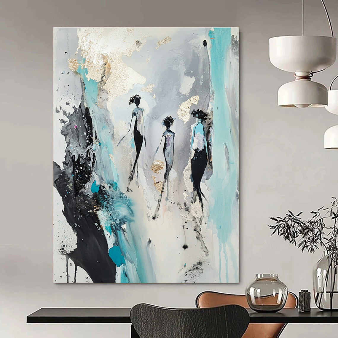 Large abstract painting on paper with pastel polka dots and stripes adorned with tiny hearts and stars at each dot's edge.STSC726