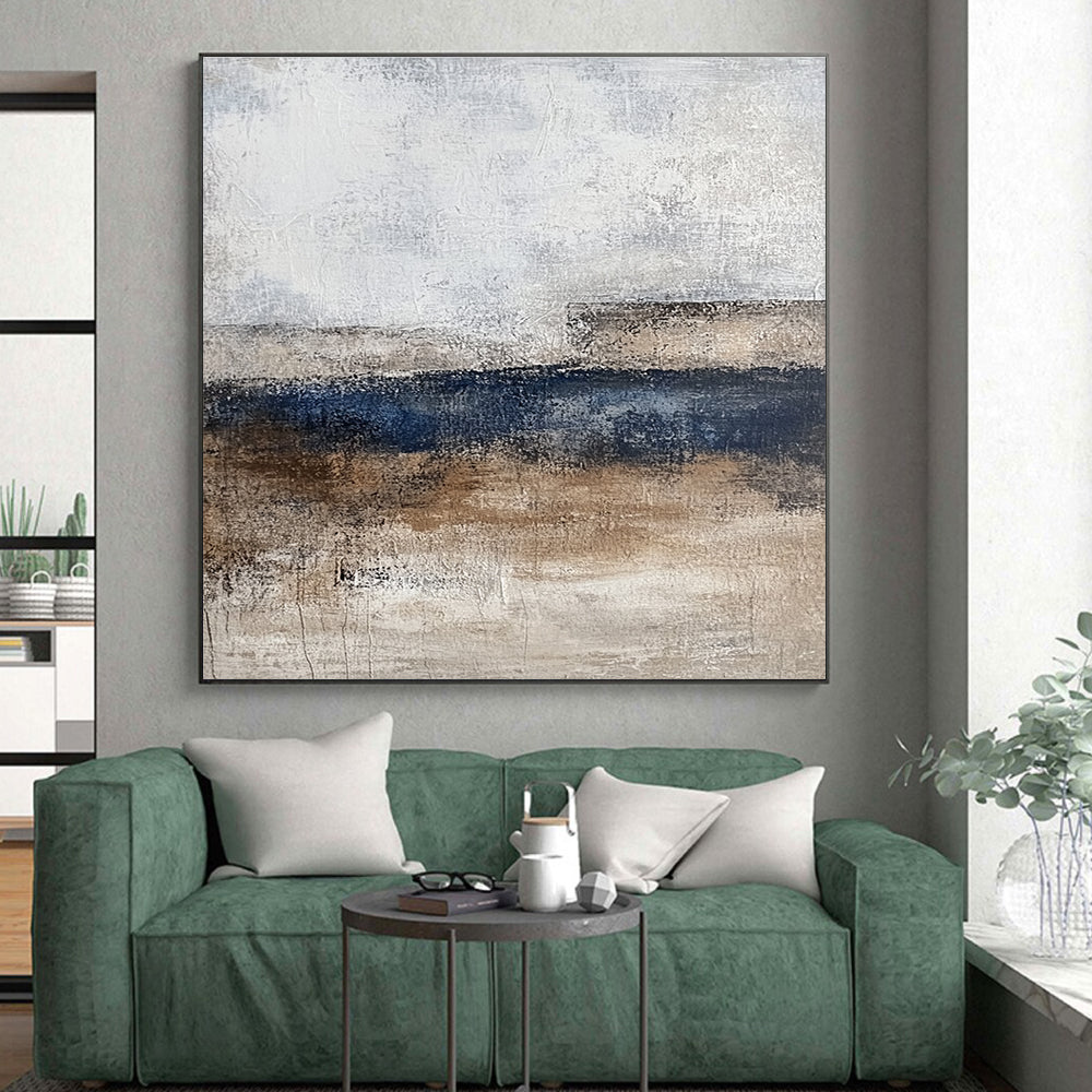 Neutral Tones Abstract Painting with Gray Beige and Blue GER340