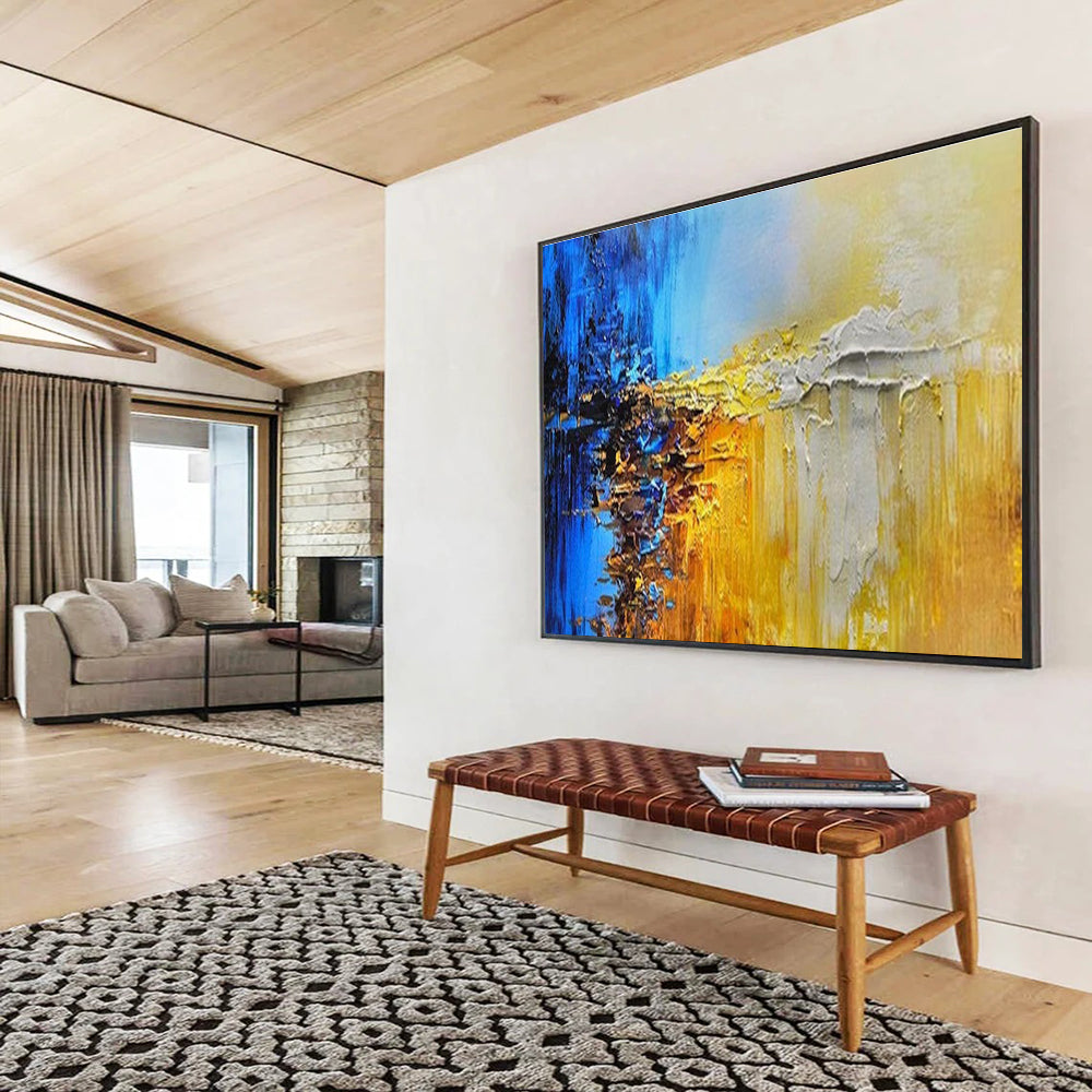 Color Block Abstract Painting with Blue, Yellow, and Grey Tones THY179
