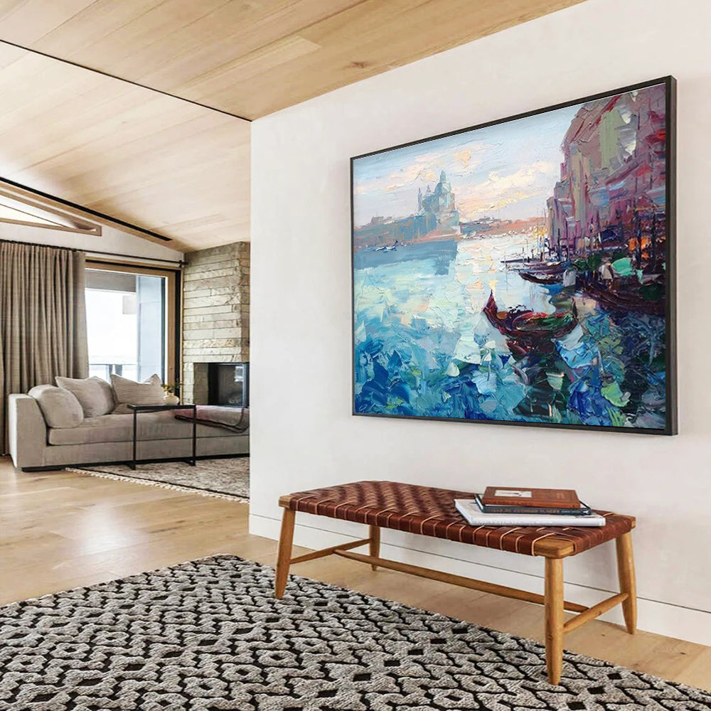 Blue Pink Venice Canal Reprise Abstract Painting THY466