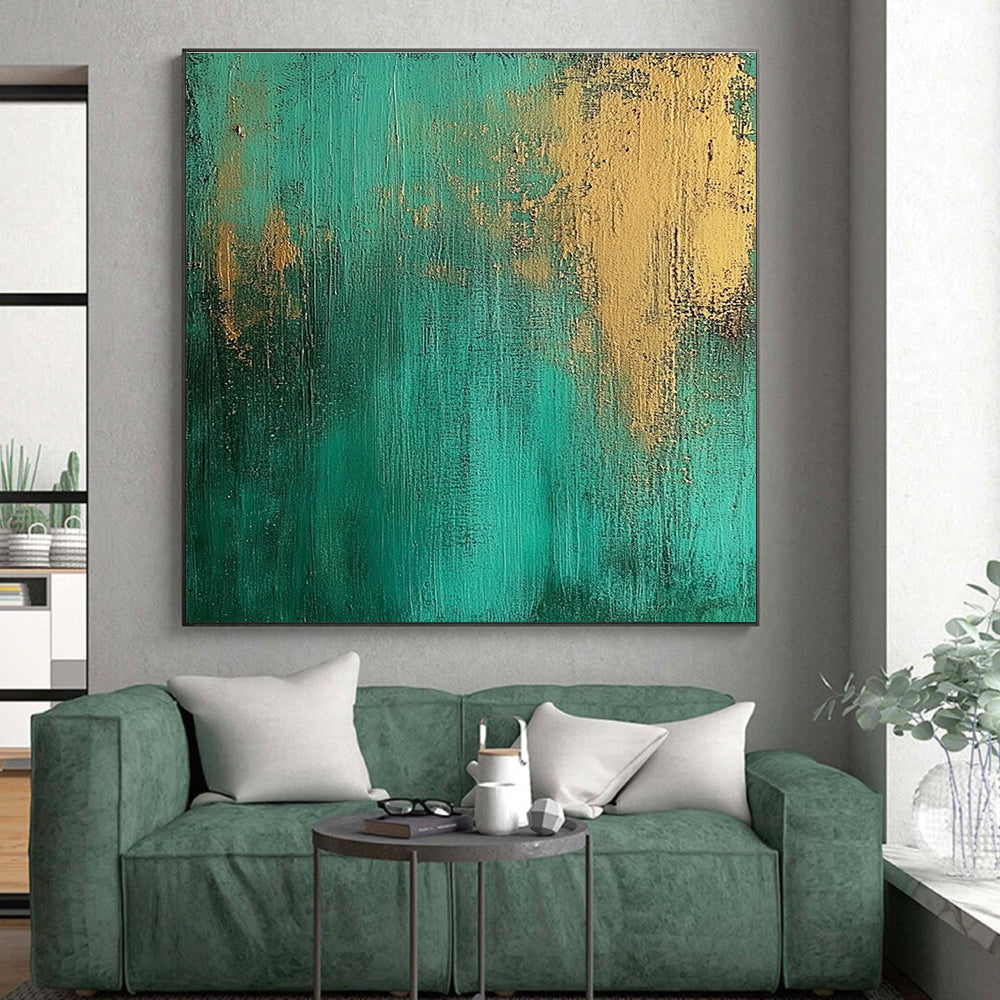Green Gold Abstract Painting with Textured Surfaces GER708