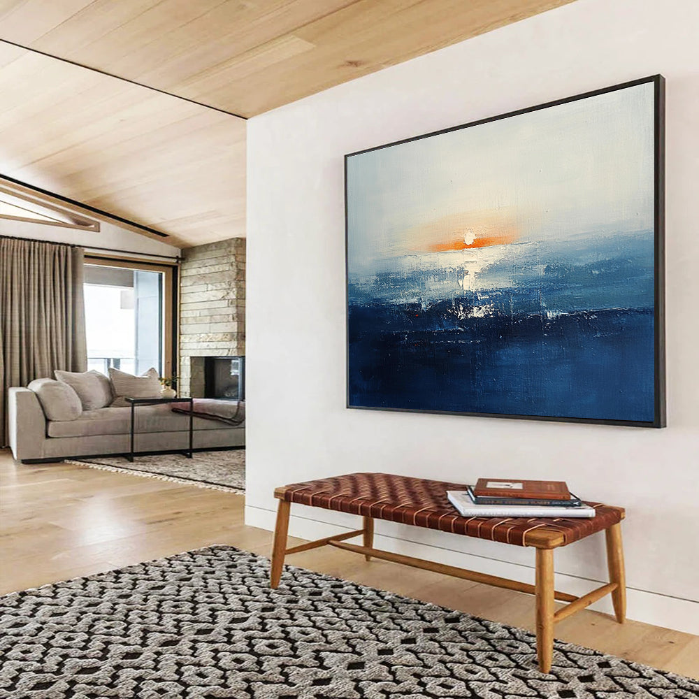 Sunset Sea Abstract Painting with Orange and Blue Hues DYP277
