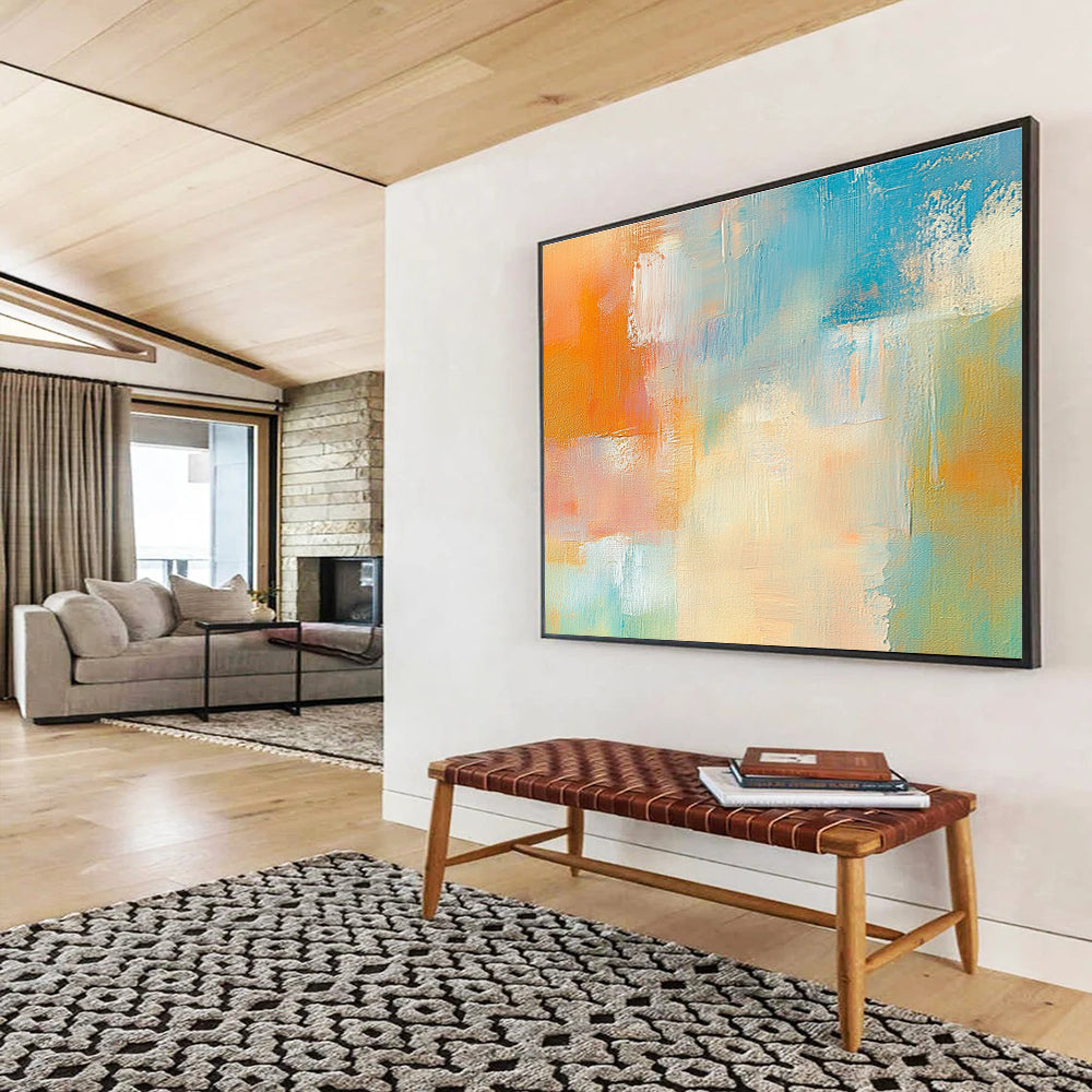 Colorful Abstract Blocks Painting with Orange Blue and Pink Hues DYP283